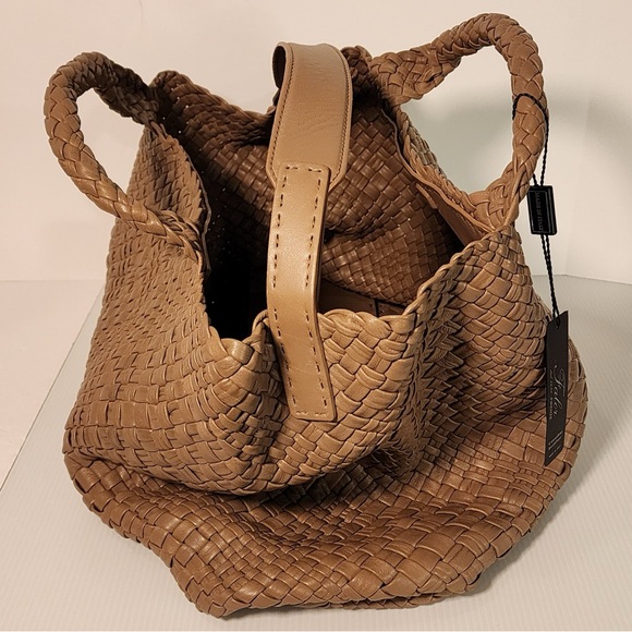 FALOR ITALY Hand Woven Genuine Leather Large Soft Tote Satchel Handbag F2217 - Picture 4 of 16